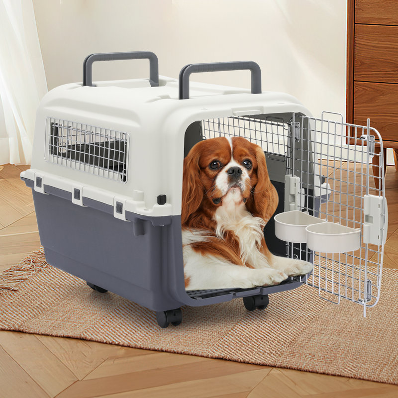 Pet Carrier Breathable Cage Tote Transport Box Dog Travel Kennel with Bowl Wheel Airline Approved Small 20.5 H x 25.5 W x 19 D